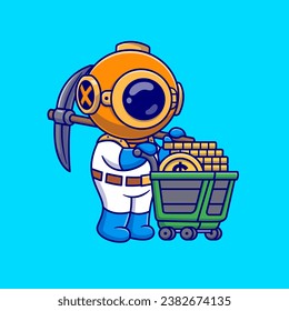 Cute Diver Mining Gold Coin With Pickaxe Cartoon Vector Icon
Illustration. Science Finance Icon Concept Isolated Premium
Vector. Flat Cartoon Style