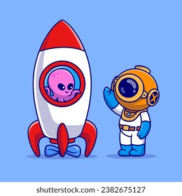Cute Diver With Octopus Riding Rocket Cartoon Vector Icon
Illustration. Science Animal Icon Concept Isolated Premium
Vector. Flat Cartoon Style