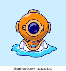 Cute Diver auf Ocean Cartoon Vektorsymbol Illustration.  Science Nature Icon Concept Isolated Premium Vector. Flachbildkartonstil