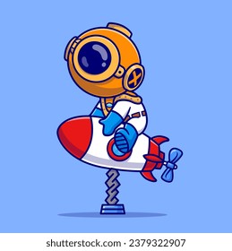 Ilustración de Icono de vectores de juguetes de juguete de Cute Diver Reproduciendo Rocket Toy. Icono de Tecnología de la Ciencia 
Vector Premium aislado por concepto. Estilo de dibujo plano