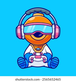 Cute Diver Playing Vr Game With Controller Cartoon Vector 
Icon Illustration. Science Technology Icon Concept Isolated 
Premium Vector. Flat Cartoon Style