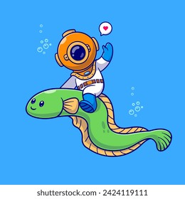 Cute Diver Riding Eel Fish Cartoon Vector Icon Illustration.
Science Animal Icon Concept Isolated Premium Vector. Flat
Cartoon Style