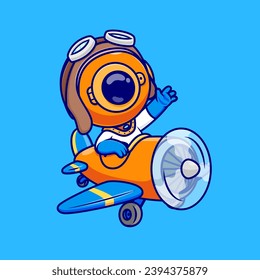 Cute Diver Riding Plane Cartoon Vector Icon Illustration. Science Transportation Icon Concept
Isolated Premium Vector. Flat Cartoon Style
