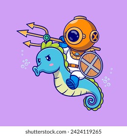 Cute Diver Riding Seahorse With Trident And Shield Cartoon
Vector Icon Illustration. Science Animal Icon Concept Isolated
Premium Vector. Flat Cartoon Style