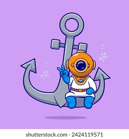 Cute Diver Sitting On Anchor Cartoon Vector Icon Illustration.
Science Nature Icon Concept Isolated Premium Vector. Flat
Cartoon Style