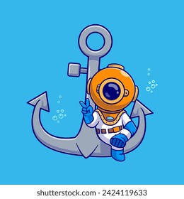 Cute Diver Sitting On Anchor Cartoon Vector Icon Illustration.
Science Nature Icon Concept Isolated Premium Vector. Flat
Cartoon Style