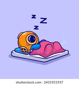 Cute Diver Sleeping Cartoon Vector Icon Illustration. Science Nature Icon Concept Isolated Premium Vector. Flat Cartoon Style