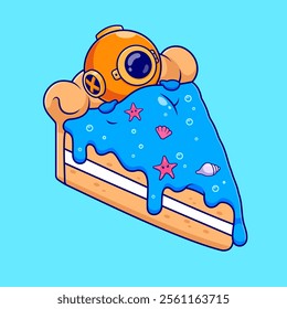 Cute Diver Sleeping On Pie Cake Sea Cartoon Vector Icon 
Illustration. Science Food Icon Concept Isolated Premium 
Vector. Flat Cartoon Style 