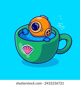 Cute Diver Soaking In Cup Cartoon Vector Icon Illustration. Science Drink Icon Concept Isolated Premium Vector. Flat Cartoon Style
