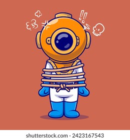 Cute Diver Strapped With Rope Cartoon Vector Icon 
Illustration. Science Holiday Icon Concept Isolated Premium 
Vector. Flat Cartoon Style