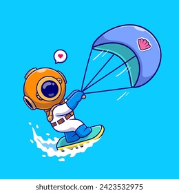 Surf Cute Diver Con Icono De Vector De Caricatura De Paracaídas 
Ilustración. Concepto de icono deportivo de ciencia Premium aislado
Vector. Estilo FlatCartoon
