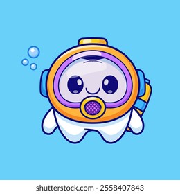 Cute Diver Teeth Floating Cartoon Vector Icon Illustration. 
Science Healthy Icon Concept Isolated Premium Vector. Flat 
Cartoon Style 