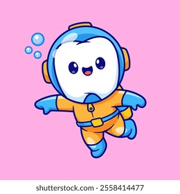 Cute Diver Teeth Floating Cartoon Vector Icon Illustration. 
Science Healthy Icon Concept Isolated Premium Vector. Flat 
Cartoon Style 