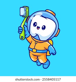 Cute Diver Teeth Holding Toothbrush Cartoon Vector Icon 
Illustration. Science Healthy Icon Concept Isolated Premium 
Vector. Flat Cartoon Style