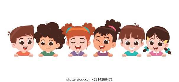 Cute Diverse Children Faces Collection Smiling Kids Cartoon Avatar Set Illustration