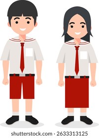 Cute and Diverse Elementary School Student Characters in Uniform for Digital Design