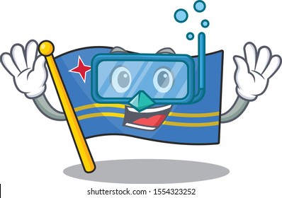 cute diving aruba flag with character shape
