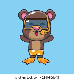 Ilustración del personaje de la mascota del oso de buceo