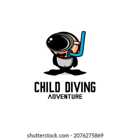 cute diving cartoon illustration vector, icon, screen printing, logo, mascot