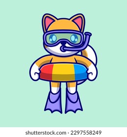Cute Diving Dog Cartoon Vector Icon Illustration. Animal Icon Concept Isolated Premium Vector. Flat Cartoon Style