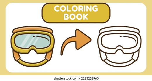 Cute diving goggles hand drawn cartoon doodle coloring book for kids