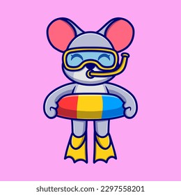 Cute diving mouse Cartoon Vector Icon Illustration. Animal Icon Concept Isolated Premium Vector. Flat Cartoon Style