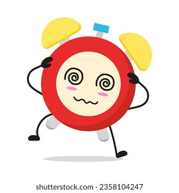 Cute dizzy alarm clock character. Funny confused clock cartoon emoticon in flat style. alarm clock emoji vector illustration