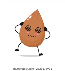 Cute dizzy almond character. Funny drunk almond cartoon emoticon in flat style. vegetable emoji vector illustration