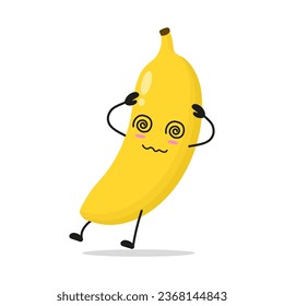 Cute dizzy banana character. Funny confused fruit cartoon emoticon in flat style. food vector illustration