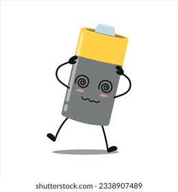 Cute dizzy battery character. Funny drunk array cartoon emoticon in flat style. power unit emoji vector illustration