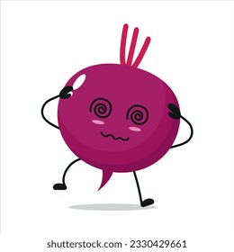 Cute dizzy beet character. Funny drunk beet cartoon emoticon in flat style. vegetable emoji vector illustration