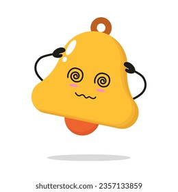 Cute dizzy bell character. Funny confused chime cartoon emoticon in flat style. bell vector illustration