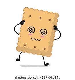 Cute dizzy biscuit character. Funny confused cookie cartoon emoticon in flat style. closet vector illustration