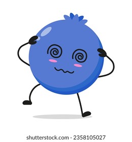 Cute dizzy blueberry character. Funny confused fruit cartoon emoticon in flat style. berries emoji vector illustration