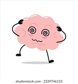 Cute dizzy brain character. Funny drunk brain cartoon emoticon in flat style. encephalon emoji vector illustration