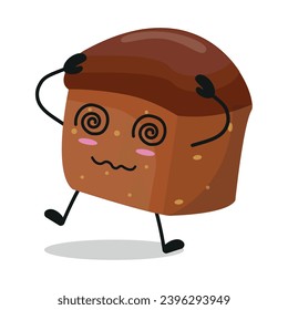 Cute dizzy brownies character. Funny confused bakery cartoon emoticon in flat style. closet vector illustration