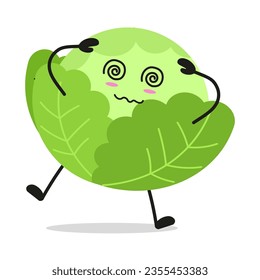 Cute dizzy cabbage character. Funny confused vegetable cartoon emoticon in flat style. garbage vector illustration