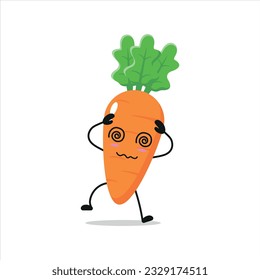 Cute dizzy carrot character. Funny drunk carrot cartoon emoticon in flat style. vegetable emoji vector illustration