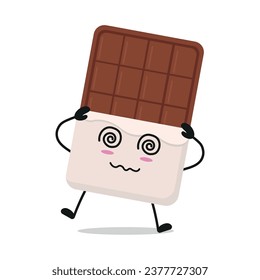 Cute dizzy chocolate bar character. Funny confused sweet cartoon emoticon in flat style. closet vector illustration