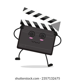 Cute dizzy clapper board character. Funny confused slate board cartoon emoticon in flat style. clapper board vector illustration