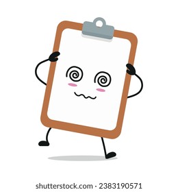 Cute dizzy clipboard character. Funny confused notepad cartoon emoticon in flat style. closet vector illustration