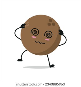 Cute dizzy coconut character. Funny drunk coco cartoon emoticon in flat style. coconut emoji vector illustration