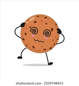 Cute dizzy cookie character. Funny drunk biscuit cartoon emoticon in flat style. bakery emoji vector illustration