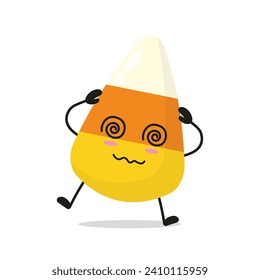 Cute dizzy corn candy character. Funny confused sweet cartoon emoticon in flat style. closet vector illustration