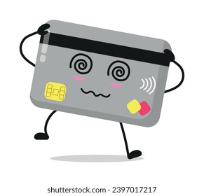 Cute dizzy credit card character. Funny confused economy cartoon emoticon in flat style. closet vector illustration