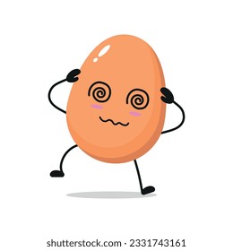 Cute dizzy egg character. Funny drunk egg cartoon emoticon in flat style. chick emoji vector illustration