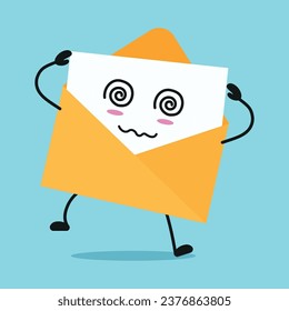 Cute dizzy envelope character. Funny confused postcard cartoon emoticon in flat style. closet vector illustration