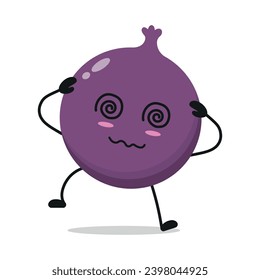 Cute dizzy fig character. Funny confused fruit cartoon emoticon in flat style. closet vector illustration