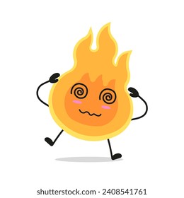 Cute dizzy fire character. Funny confused flame cartoon emoticon in flat style. closet vector illustration