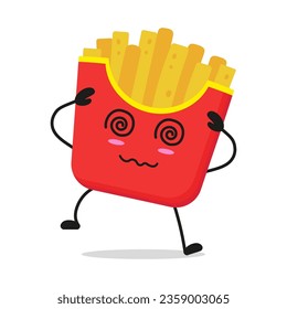 Cute dizzy French fries character. Funny confused junk food cartoon emoticon in flat style. potato fries emoji vector illustration